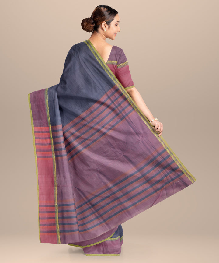 Navy blue pink handloom cotton mangalagiri saree