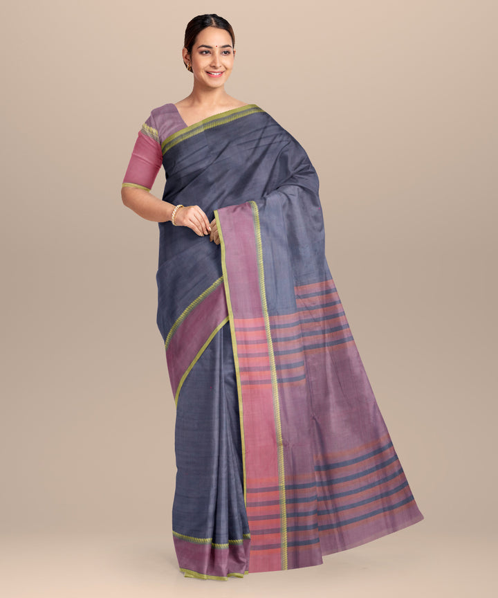 Navy blue pink handloom cotton mangalagiri saree