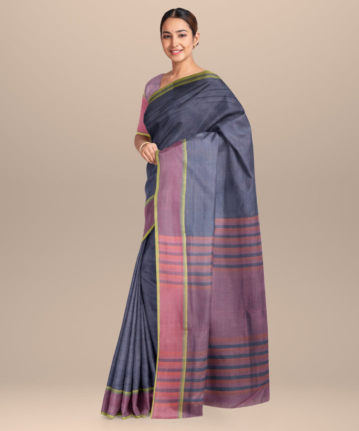 Navy blue pink handloom cotton mangalagiri saree
