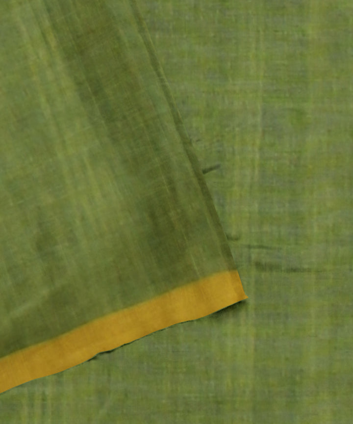 Dark green yellow handloom cotton bengal saree