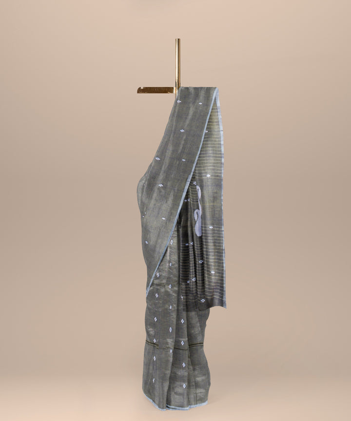 Grey offwhite handloom cotton bengal saree