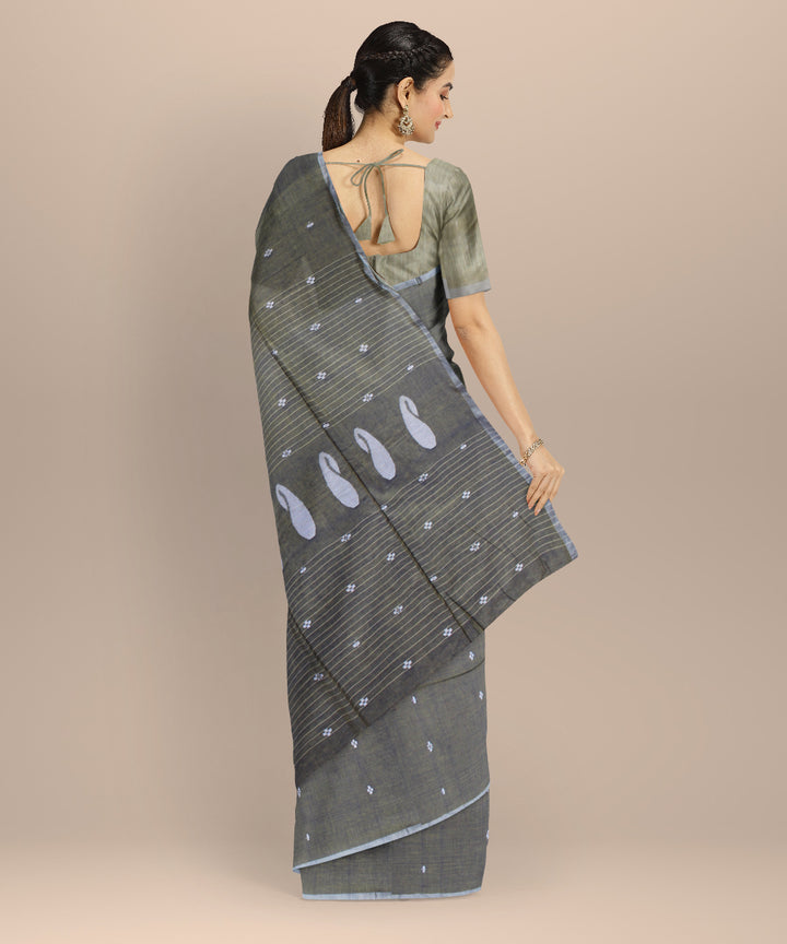 Grey offwhite handloom cotton bengal saree
