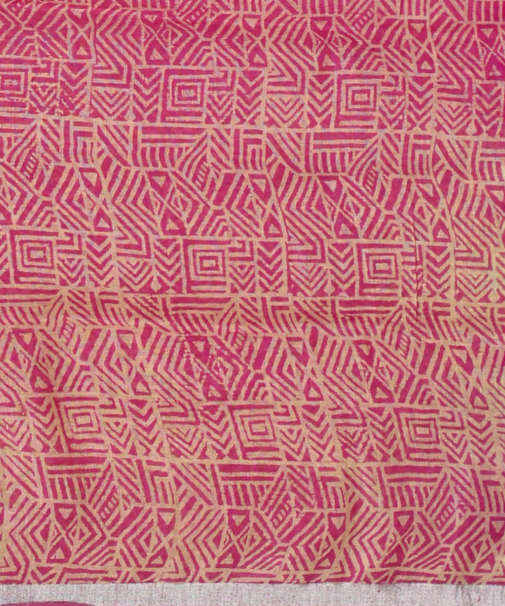 Pink cream linen hand printed  saree