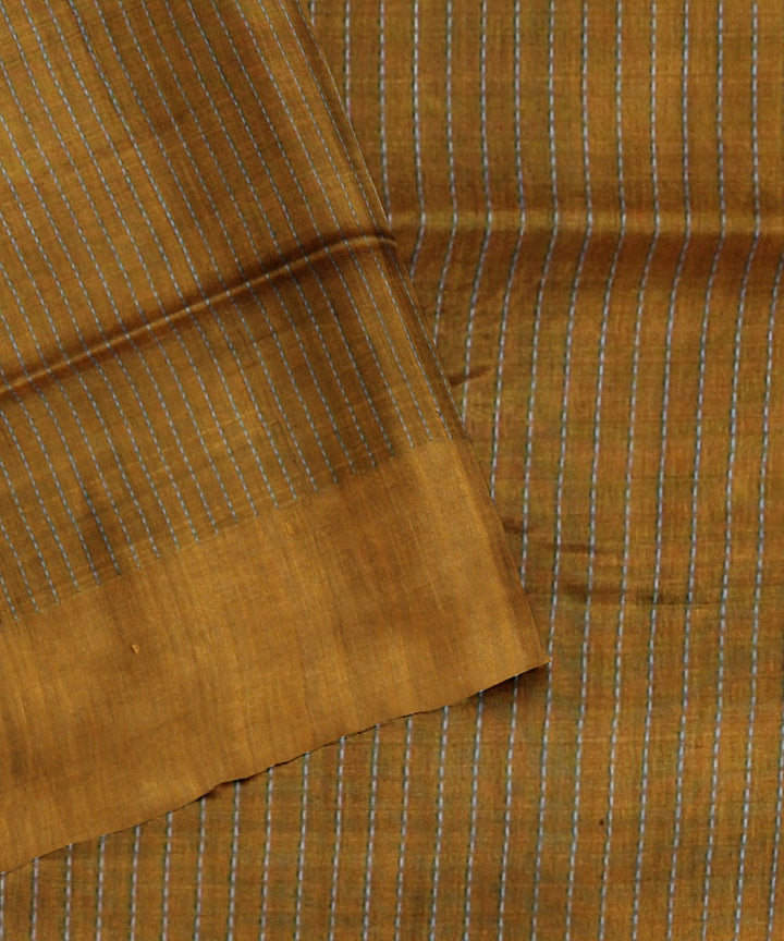 Brown multicolor raw silk handloom bhagalpur saree