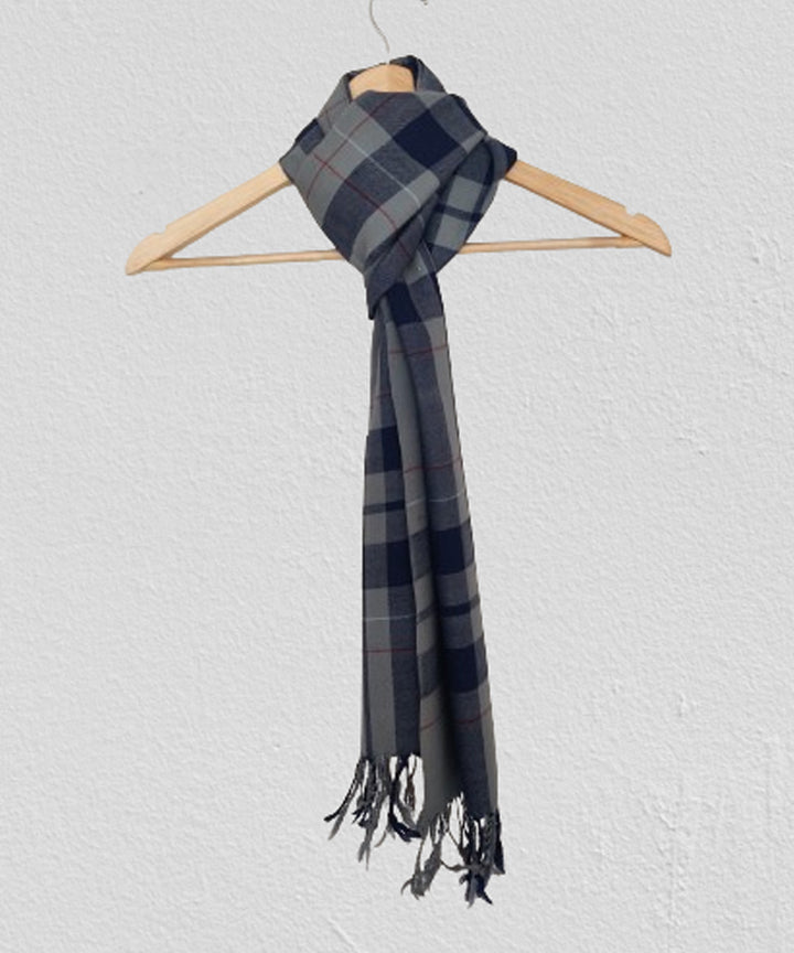 Grey blue red handwoven merino wool kinnauri muffler