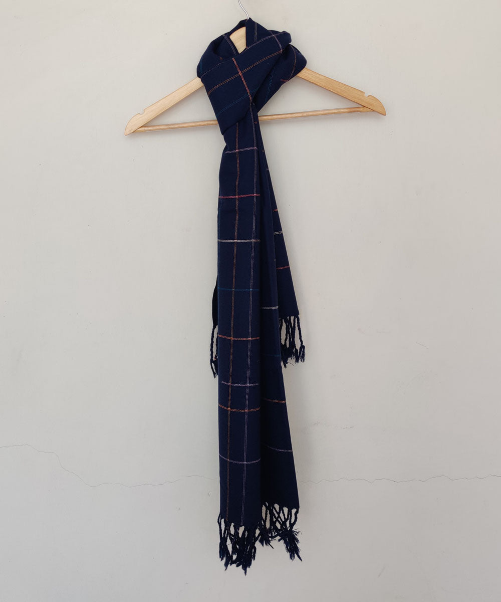 Blue multicolor handwoven merino wool kinnauri stole