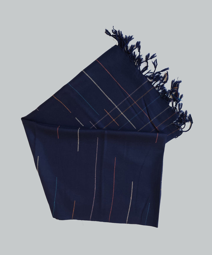 Blue multicolor handwoven merino wool kinnauri stole