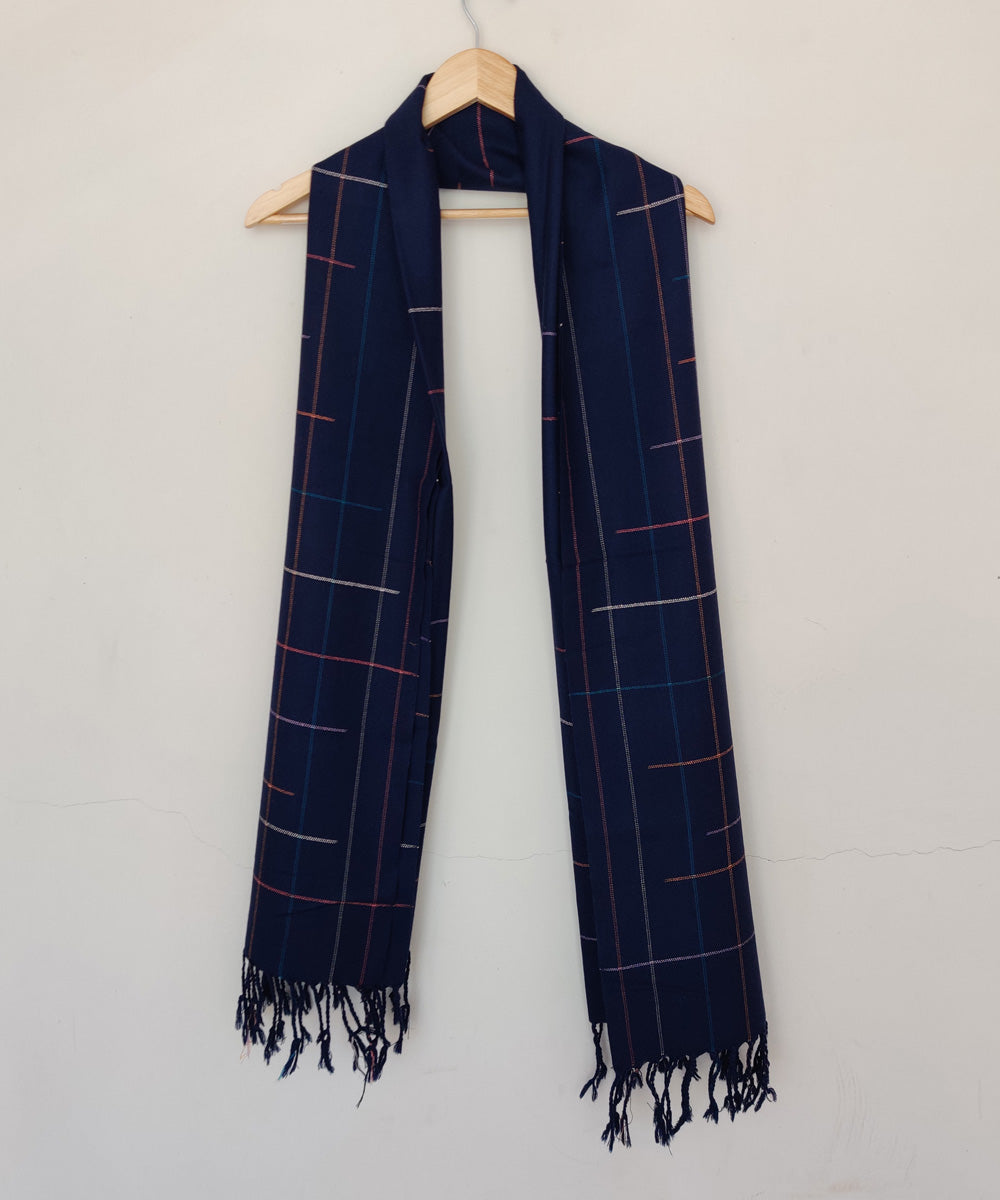 Blue multicolor handwoven merino wool kinnauri stole