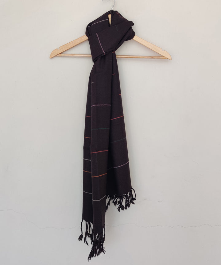 Brown multicolor handwoven merino wool kinnauri stole