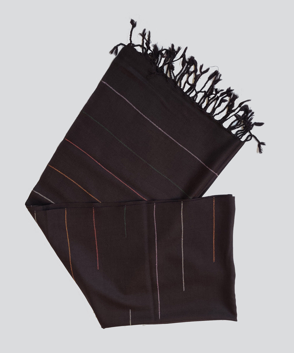 Brown multicolor handwoven merino wool kinnauri stole