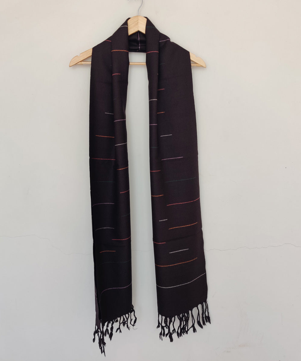 Brown multicolor handwoven merino wool kinnauri stole