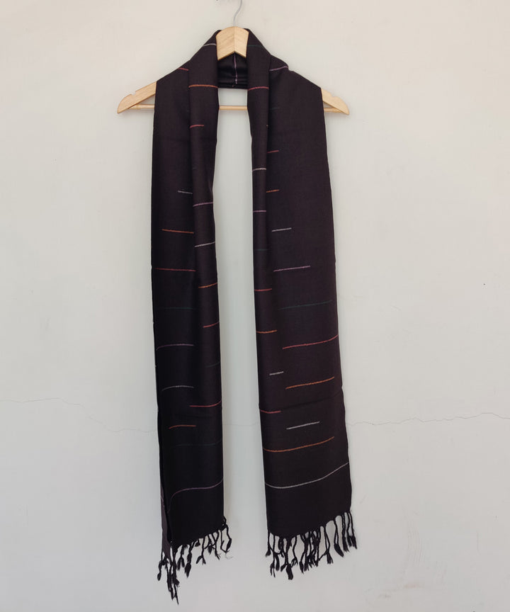 Brown multicolor handwoven merino wool kinnauri stole