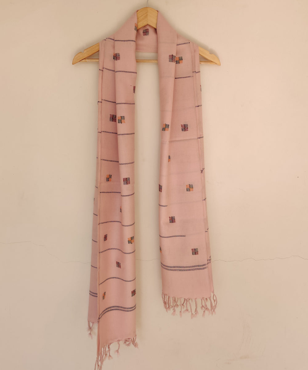 Pink multicolor handwoven merino wool kinnauri stole