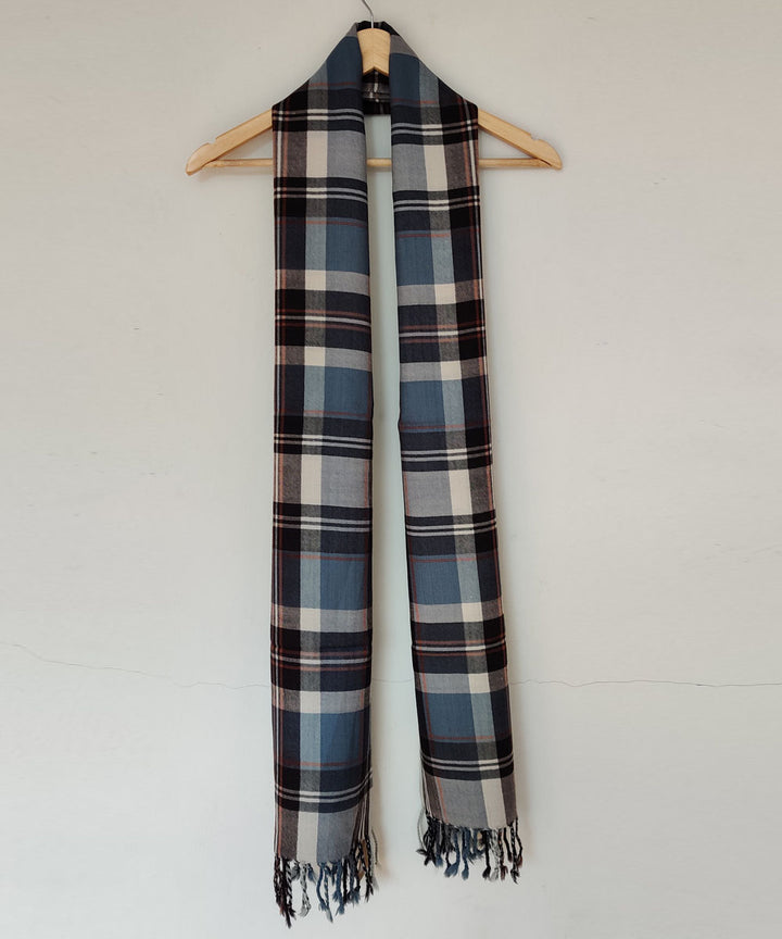 Blue black offwhite handwoven merino kinnauri stole