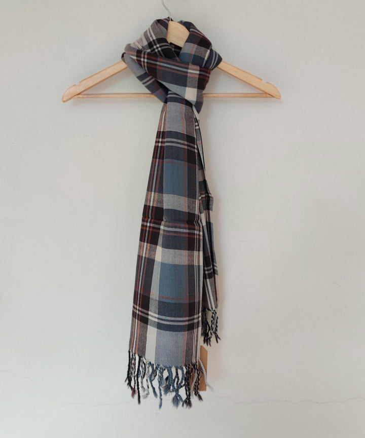 Blue black offwhite handwoven merino kinnauri stole