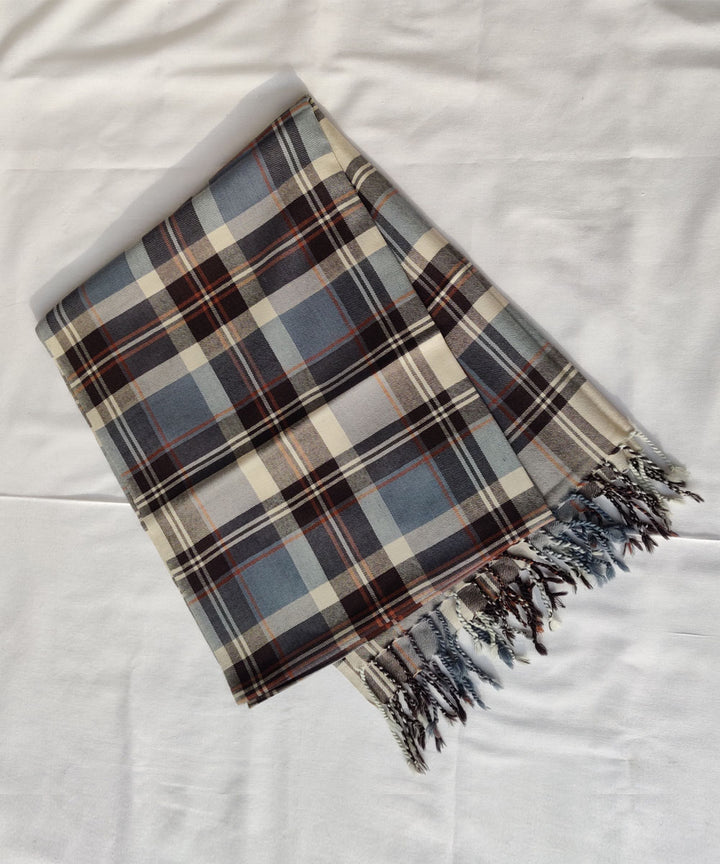 Blue black offwhite handwoven merino kinnauri stole