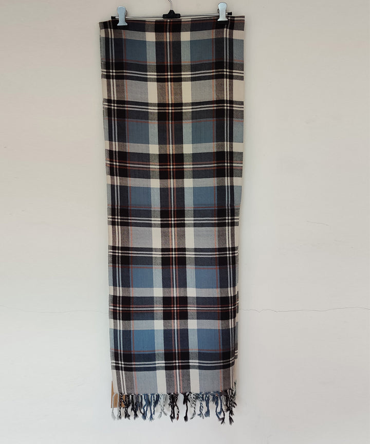 Blue black offwhite handwoven merino kinnauri stole