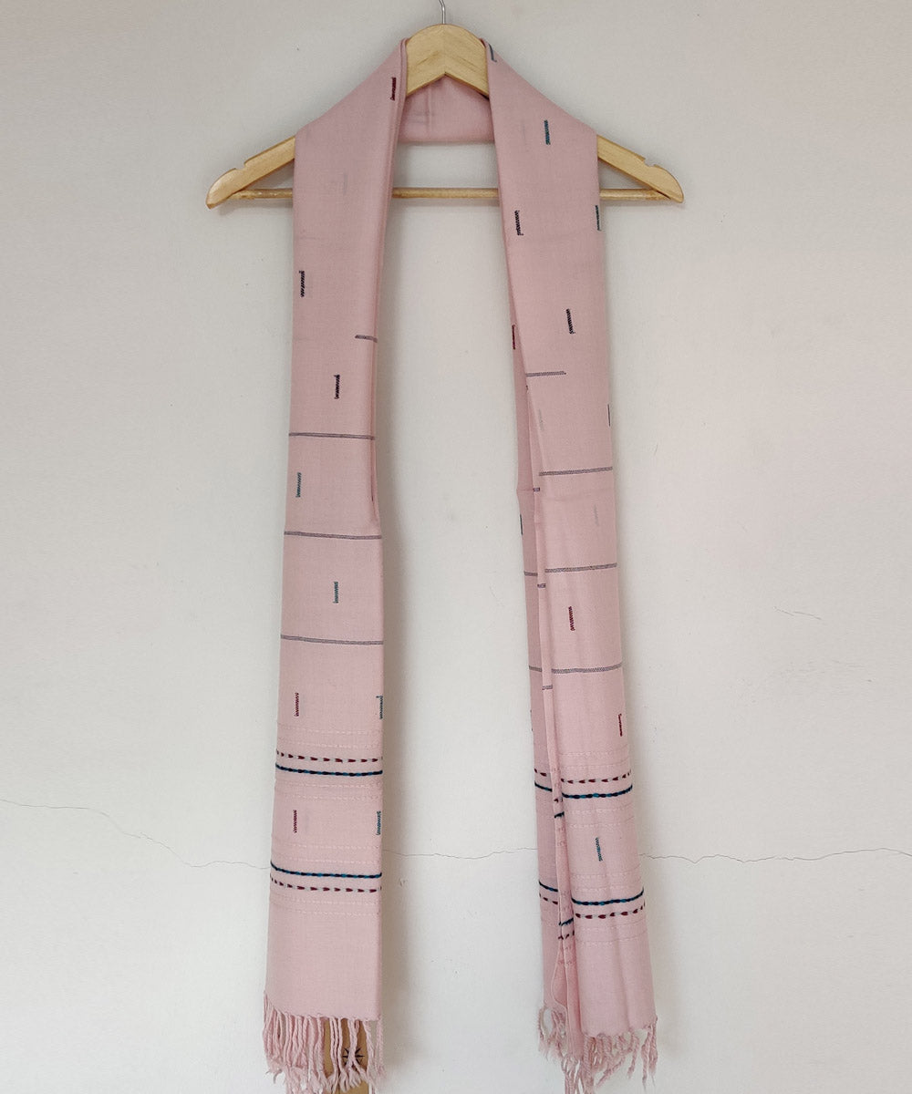 Pink merino wool kinnauri handwoven stole