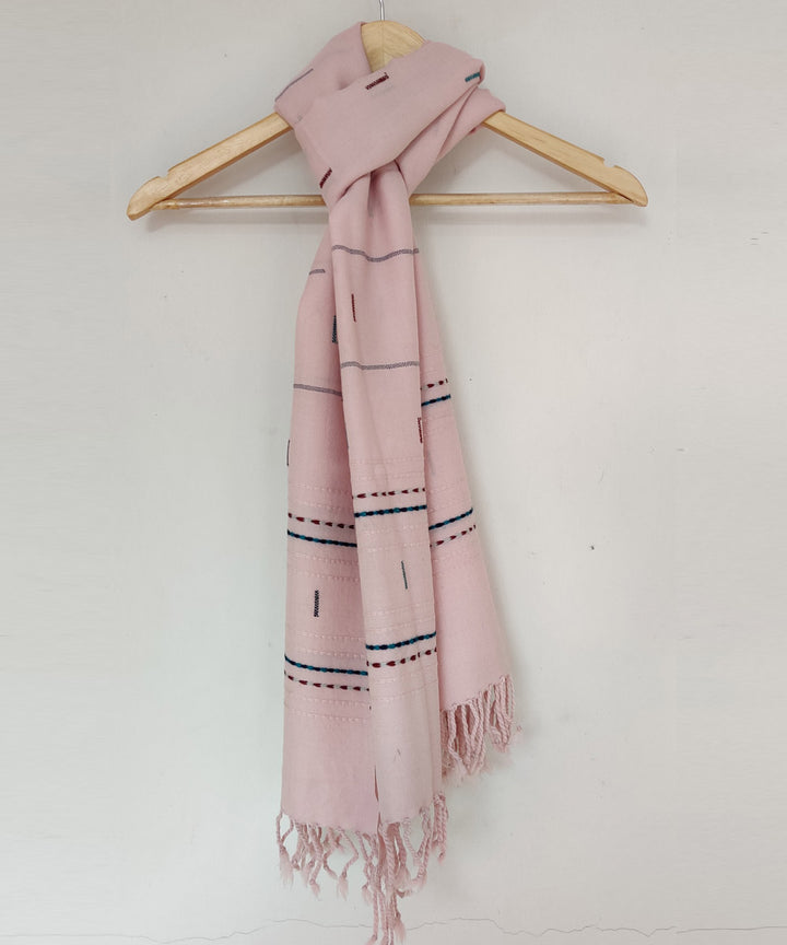 Pink merino wool kinnauri handwoven stole