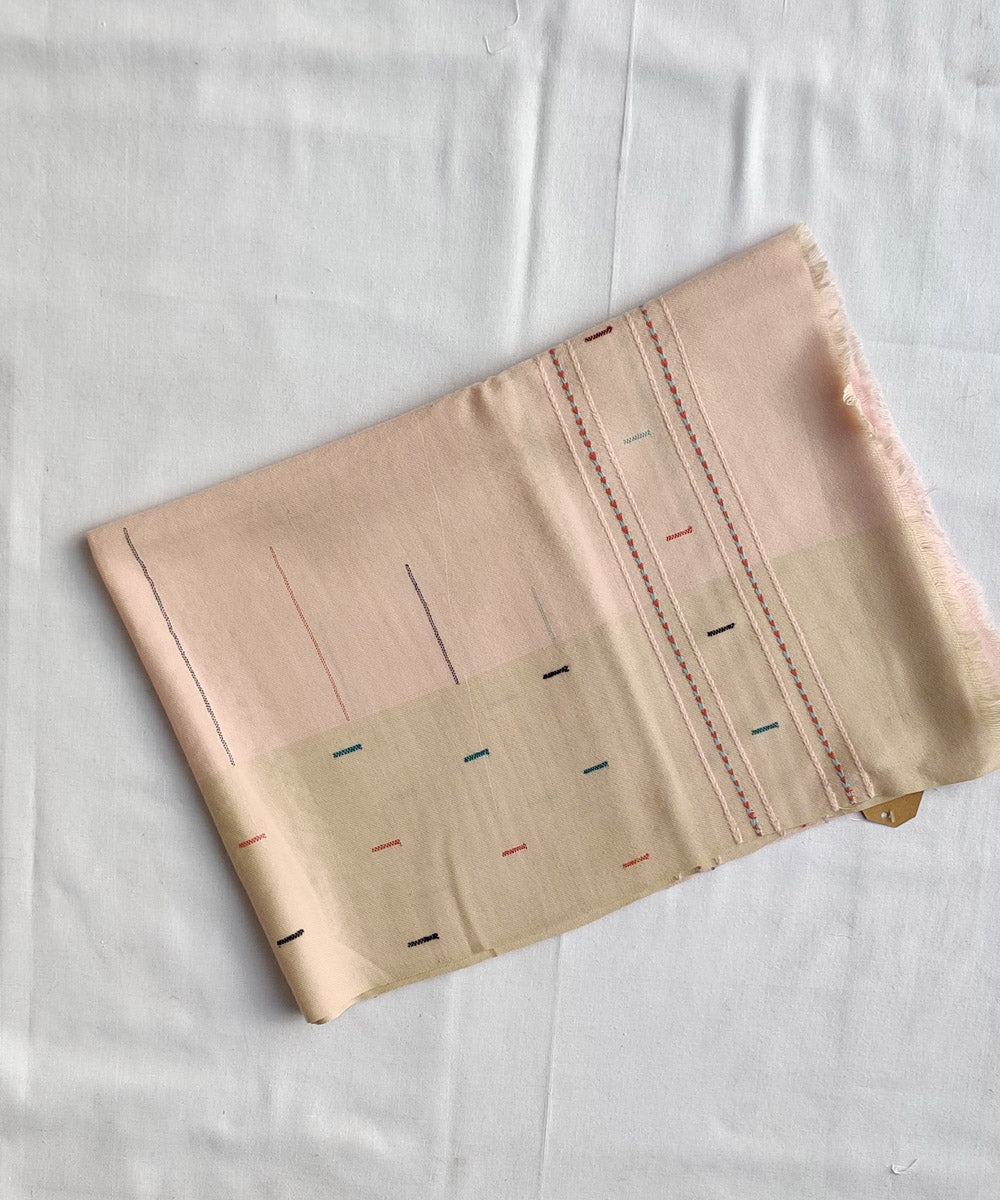 Pink cream handwoven merino kinnauri stole