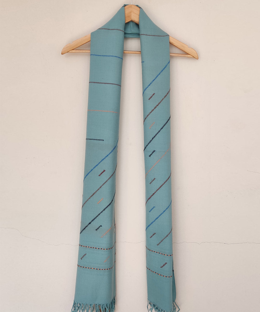 Sky blue handwoven merino kinnauri stole