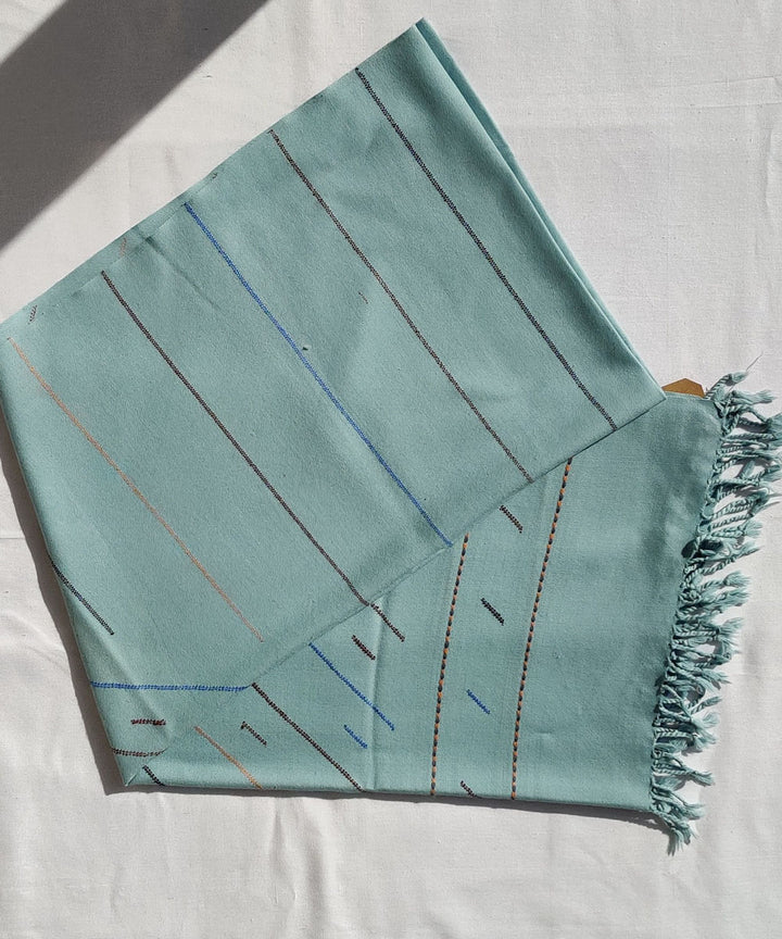 Sky blue handwoven merino kinnauri stole