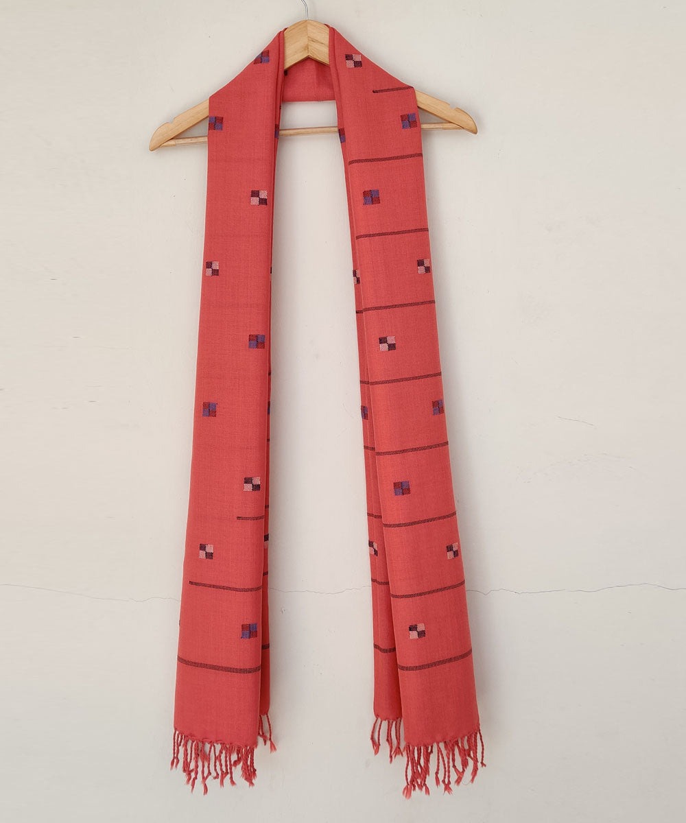 Deep orange merino kinnauri handwoven stole