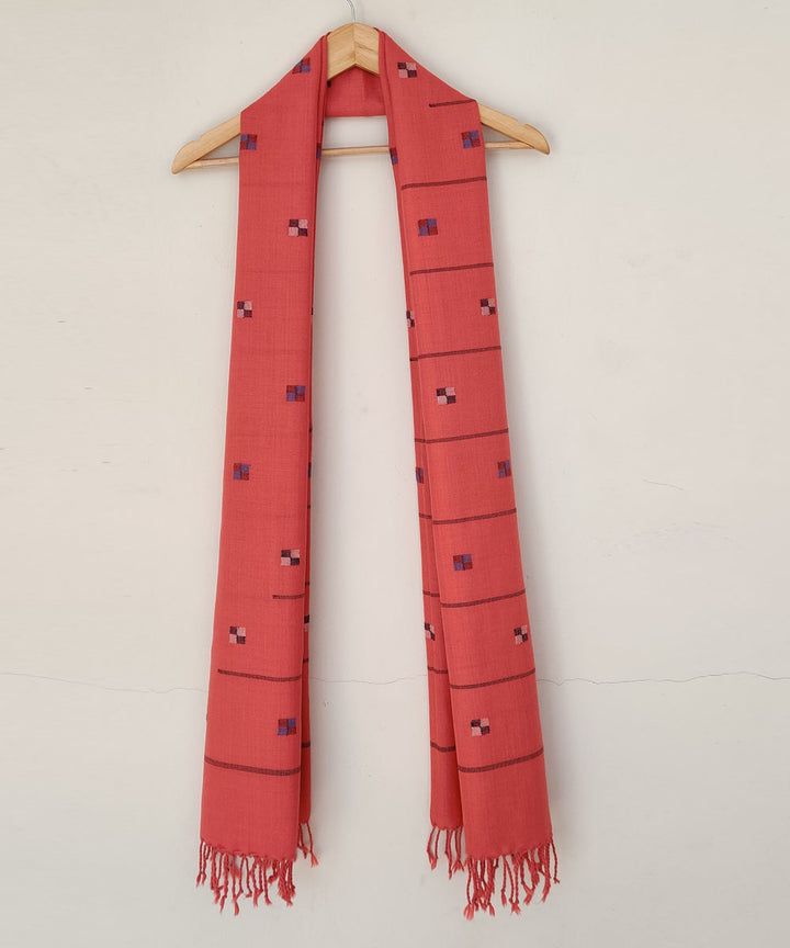 Deep orange merino kinnauri handwoven stole