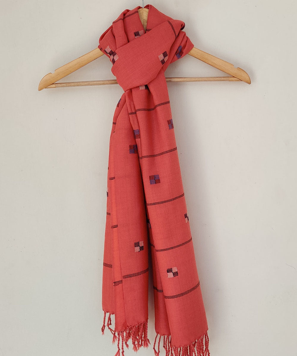 Deep orange merino kinnauri handwoven stole