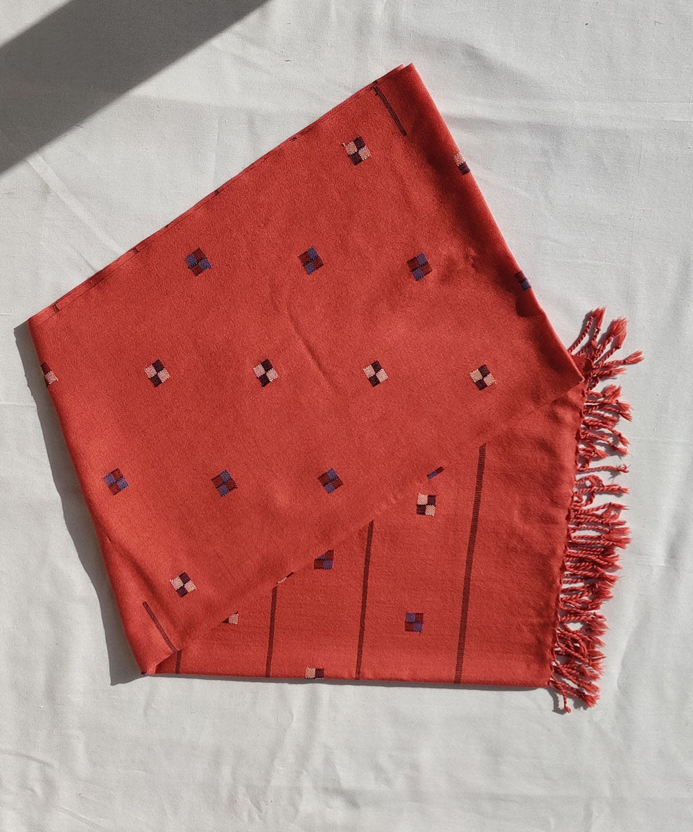 Deep orange merino kinnauri handwoven stole
