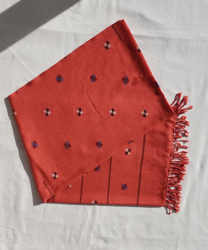 Deep orange merino kinnauri handwoven stole