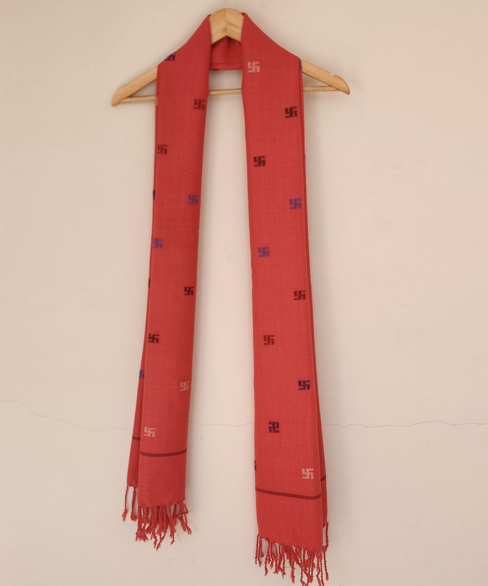 Deep orange handwoven merino kinnauri stole