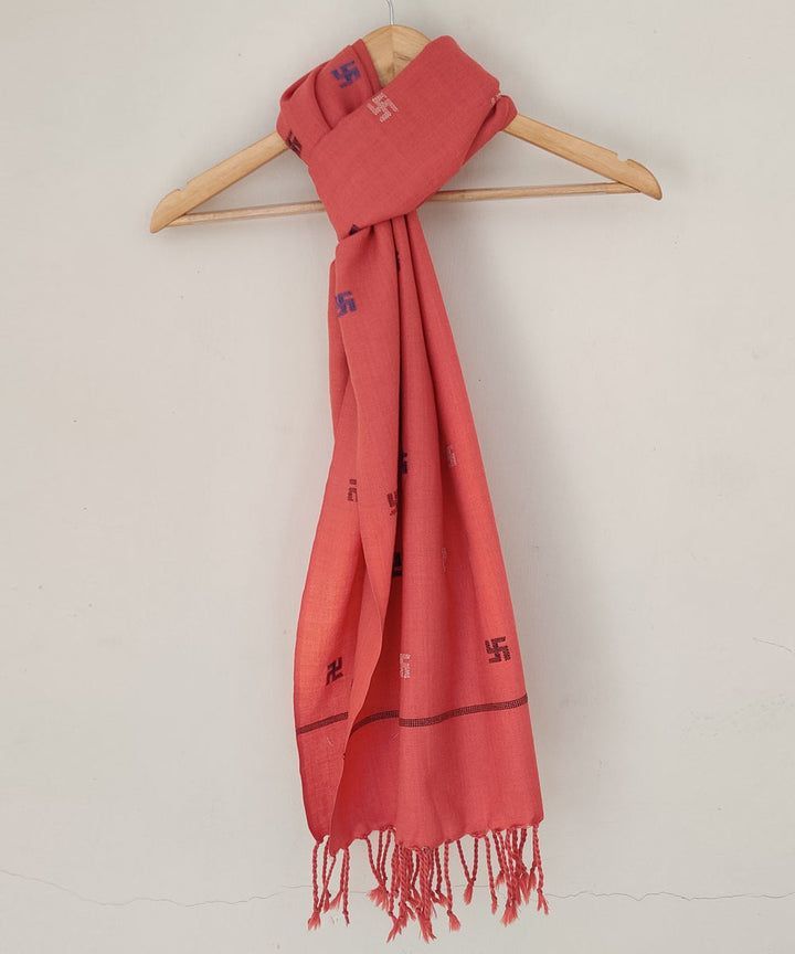 Deep orange handwoven merino kinnauri stole