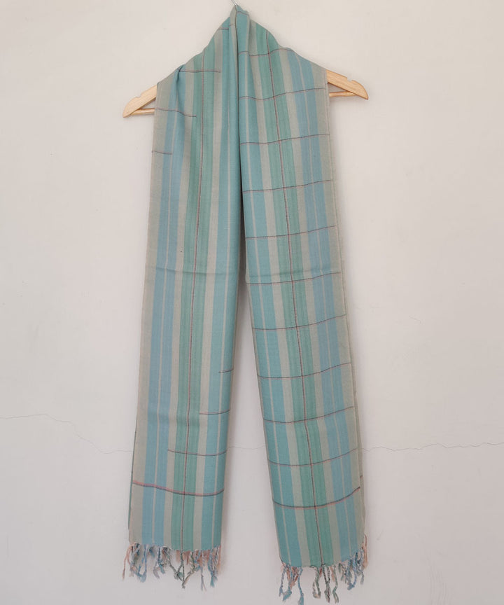 Cream sky blue green handwoven merino wool kinnauri stole