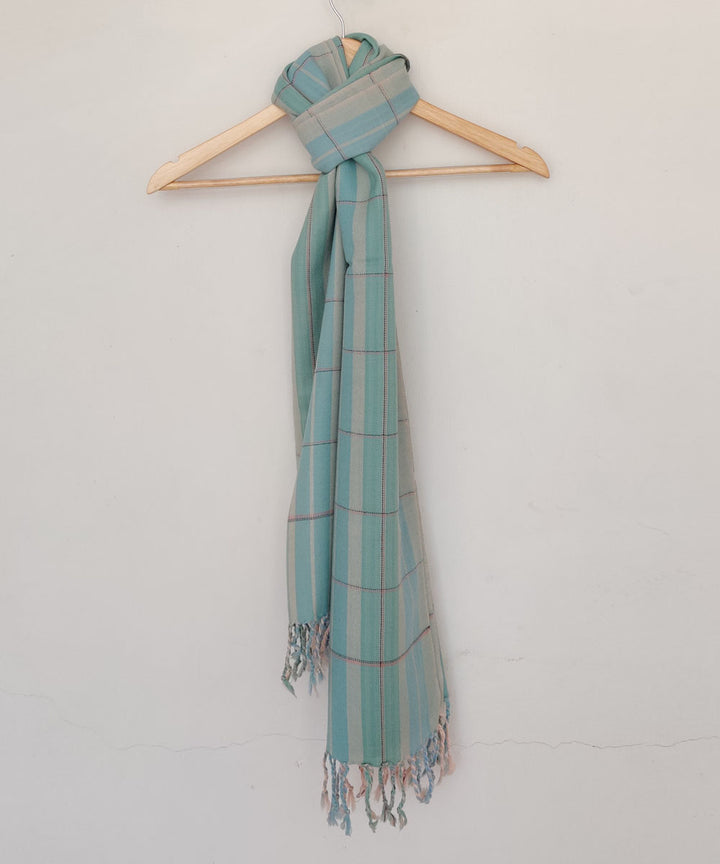 Cream sky blue green handwoven merino wool kinnauri stole