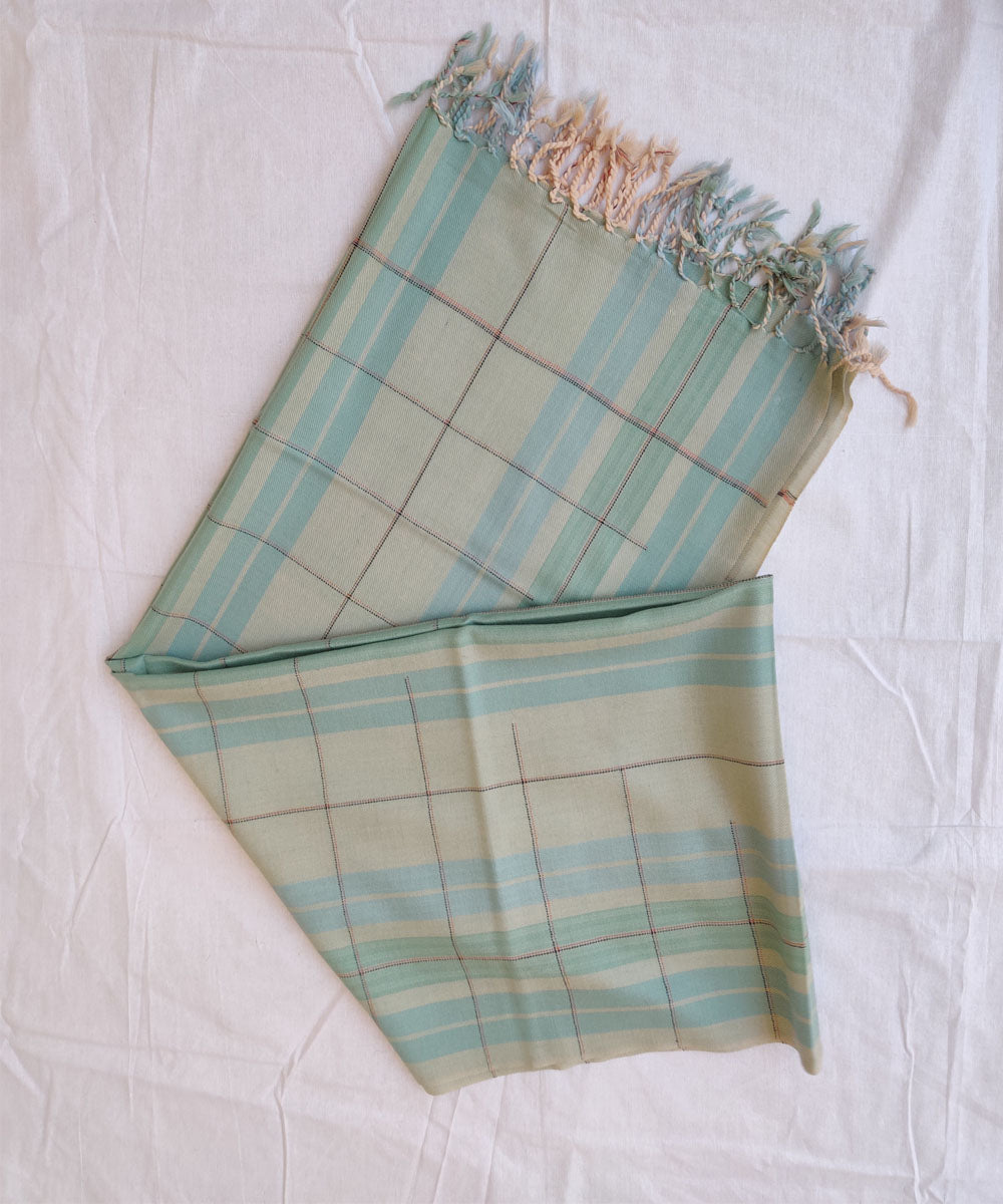 Cream sky blue green handwoven merino wool kinnauri stole