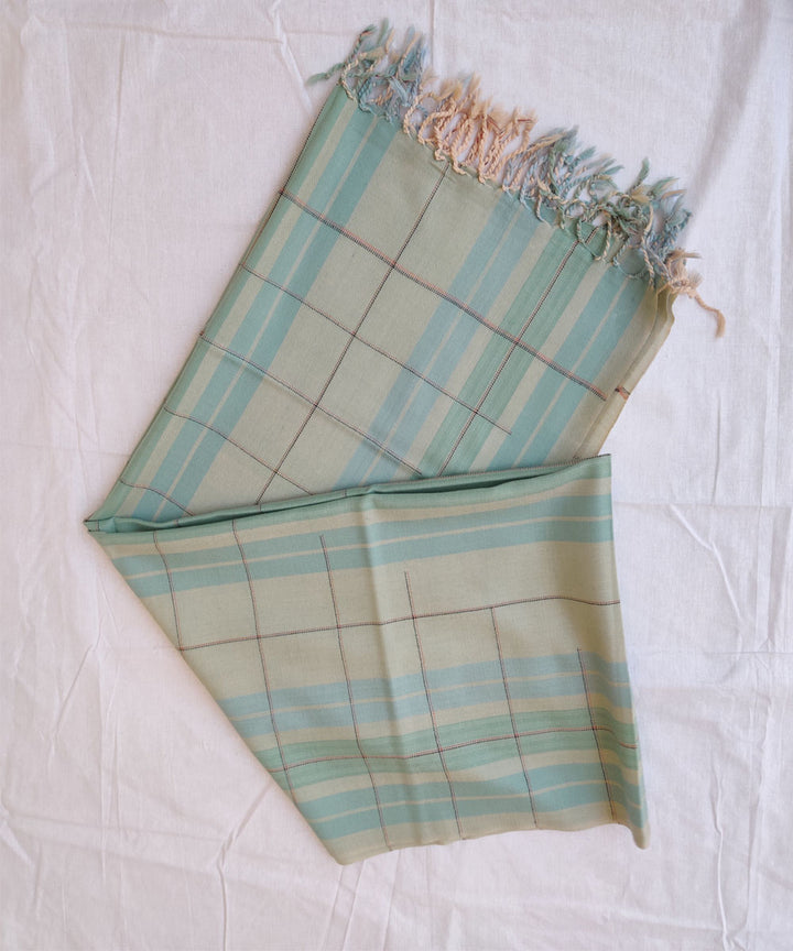 Cream sky blue green handwoven merino wool kinnauri stole