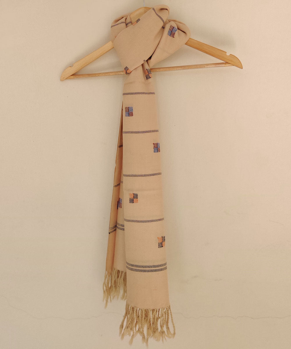 Cream handwoven merino wool kinnauri stole