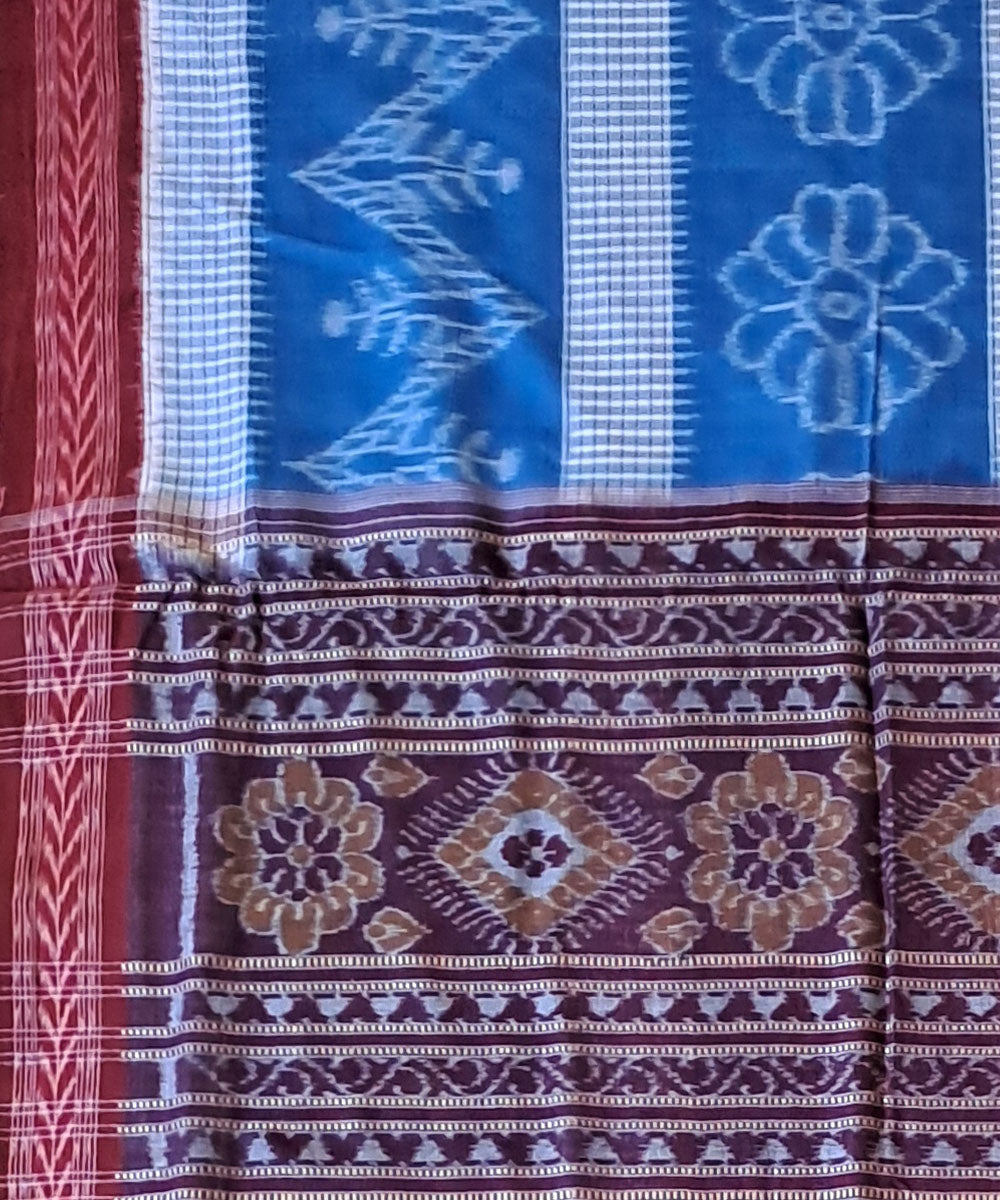 Sky blue maroon cotton handloom nuapatna saree