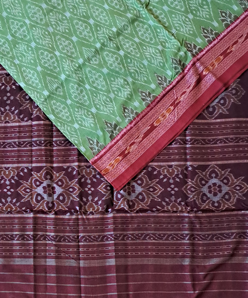 Light green maroon cotton handloom nuapatna saree