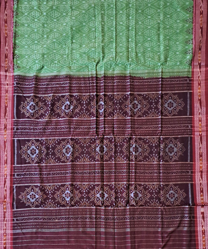 Light green maroon cotton handloom nuapatna saree
