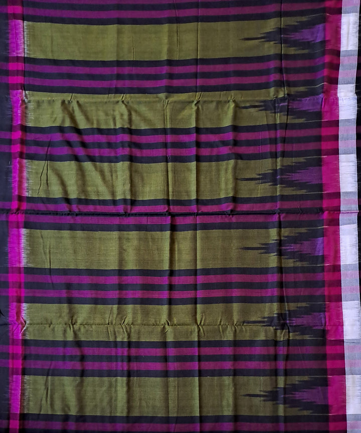 Olive green black cotton handloom nuapatna saree