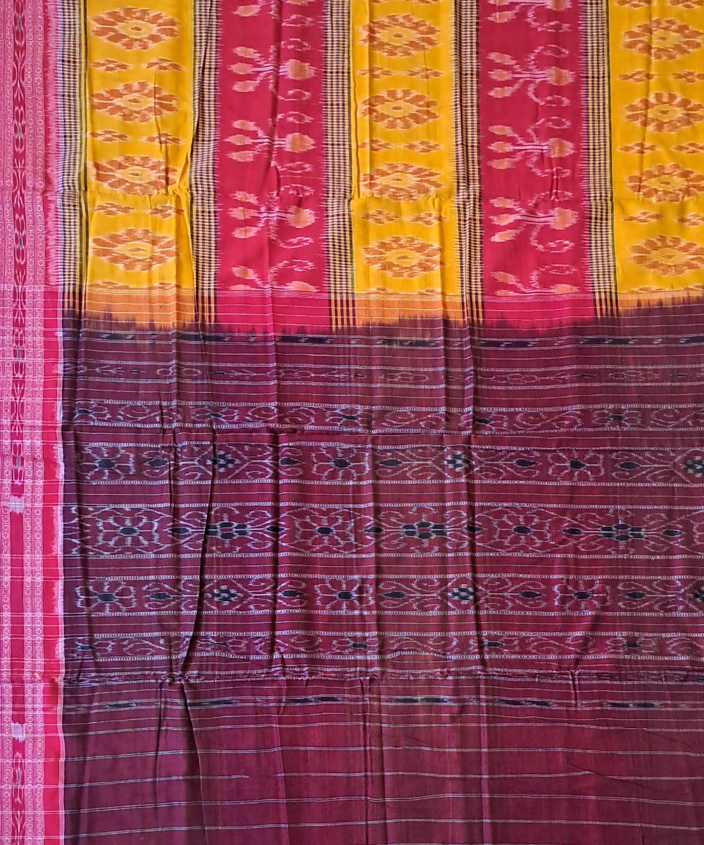 Yellow pink cotton handloom nuapatna saree