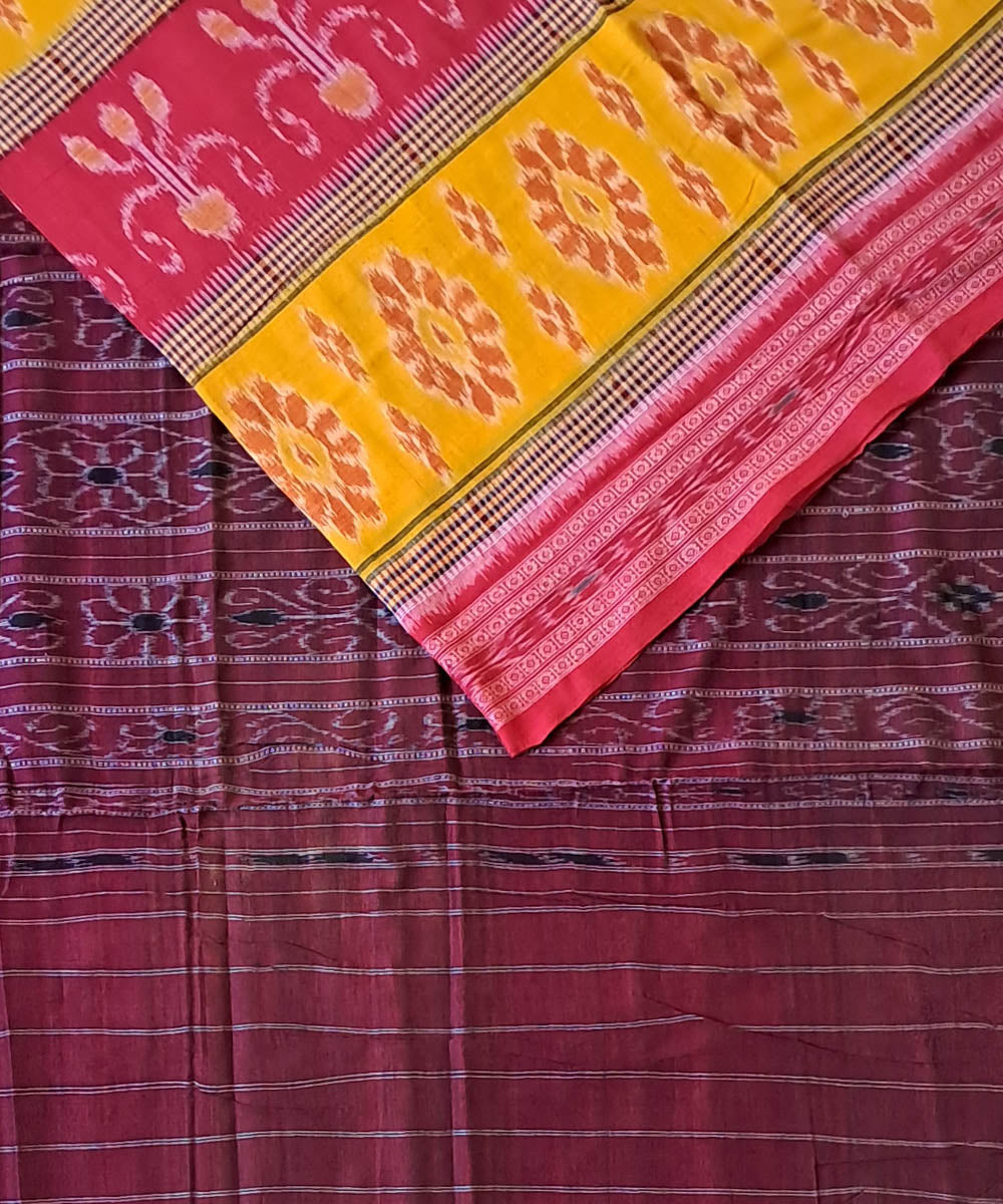 Yellow pink cotton handloom nuapatna saree