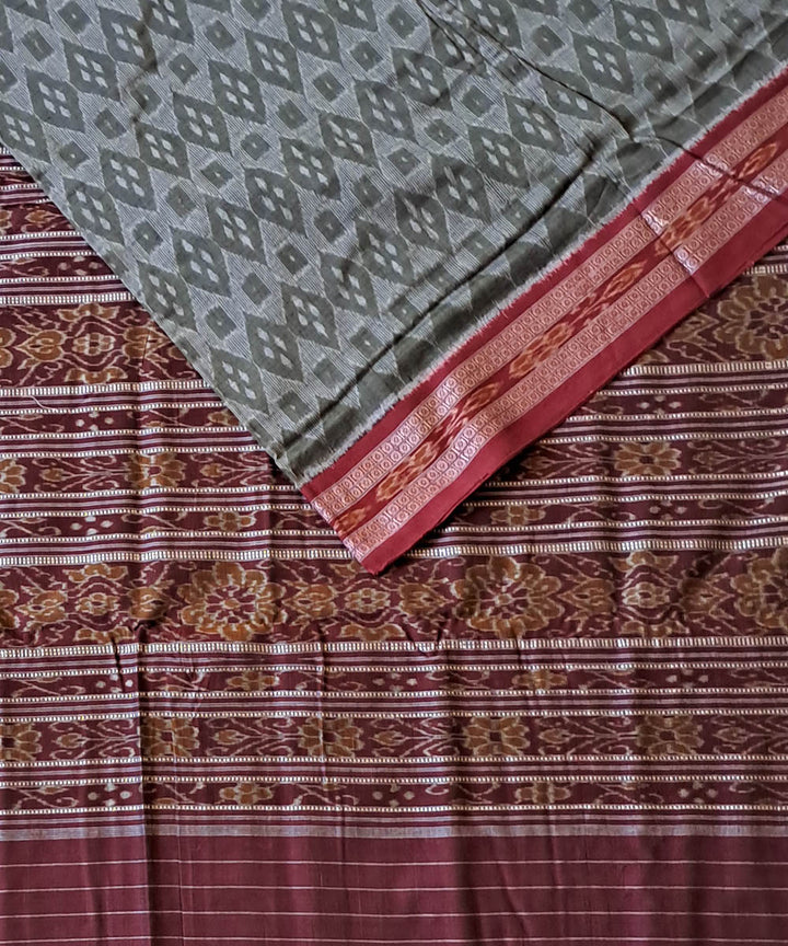 Grey red cotton handloom nuapatna saree