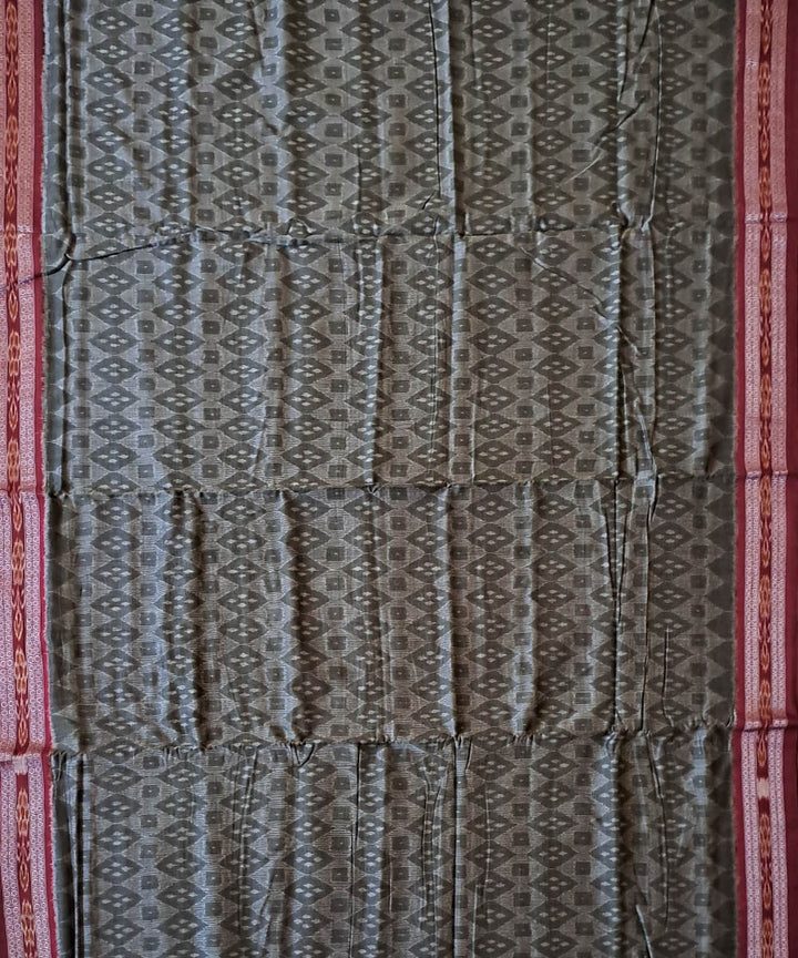 Grey red cotton handloom nuapatna saree
