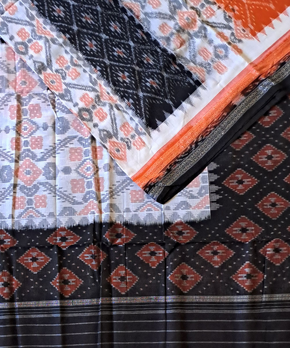 Offwhite black cotton handloom nuapatna saree