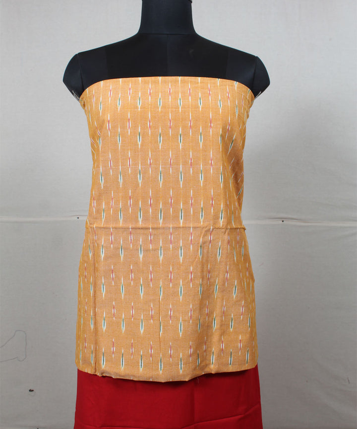 Mustard red handwoven cotton pochampally ikat dress material