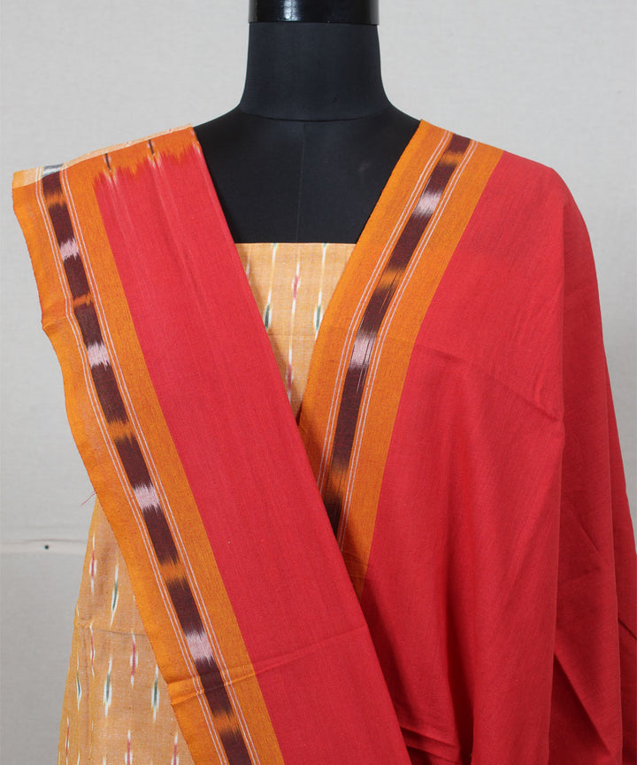 Mustard red handwoven cotton pochampally ikat dress material