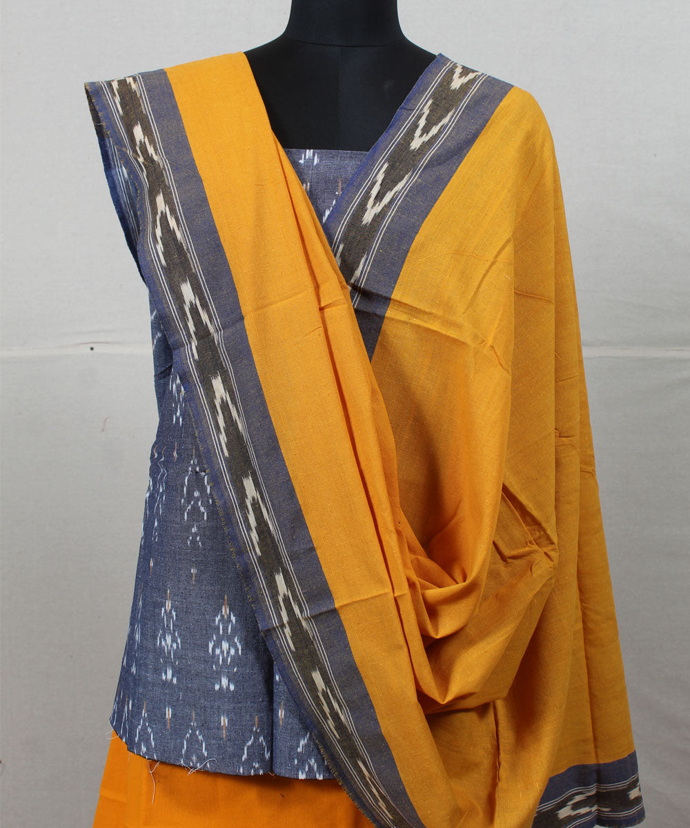 Grey blue handwoven cotton pochampally ikat dress material GoSwadeshi Grey blue handwoven cotton pochampally ikat dress material GoSwadeshi